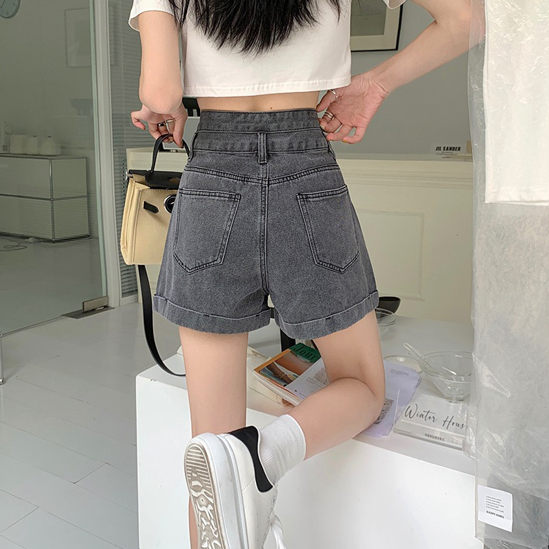 Celana Pendek Denim Wanita High Waist  Korean Style Celana Longgar