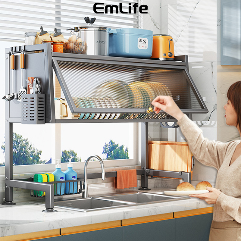 Rak Piring Wastafel Penutup Rak Dapur Wastafel Rak Cuci Piring Stainless Multi-fungsi Dengan