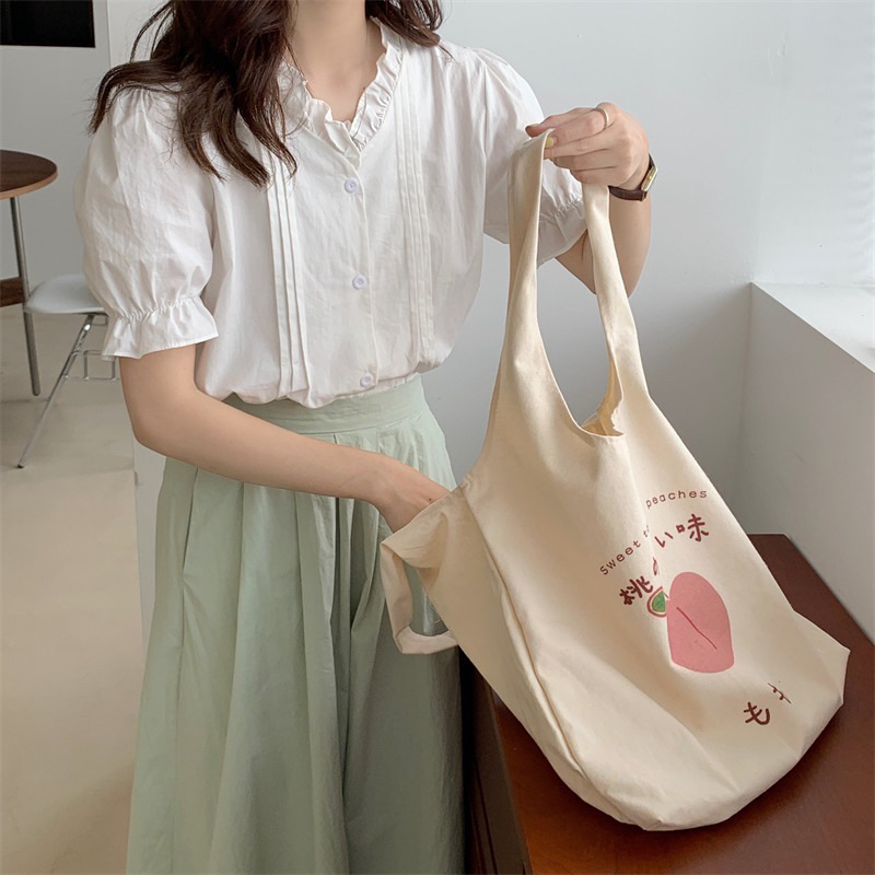 peach korean totebag / tas tote bag fashion wanita korea kain motif gambar lucu kekinian ukuran besar murah premium berkualitas TAS17