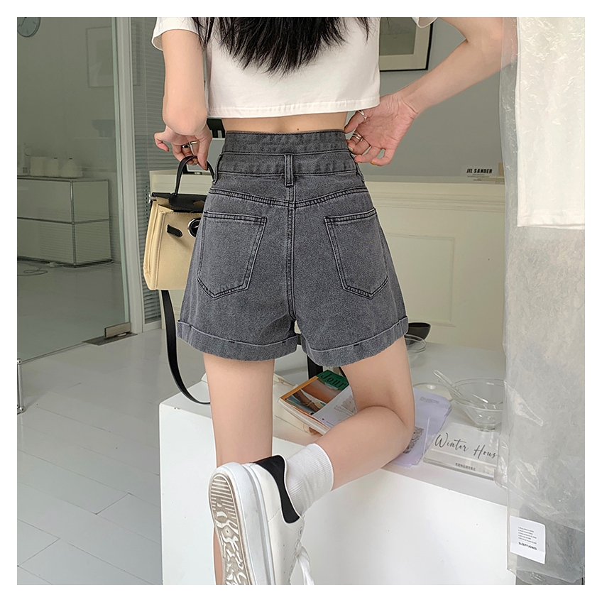 Celana Pendek Denim Wanita Kekinian Korea Style Premium Straight Kasual Hotpants Highwaist