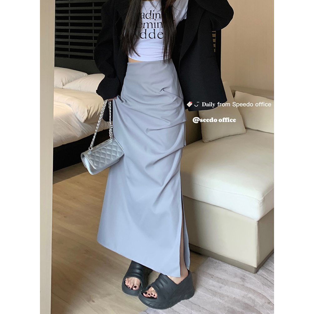 Rok Panjang Wanita Kekinian/Korean Style Split Premium Vintage Highwaist Rok Plisket Panjang Polos