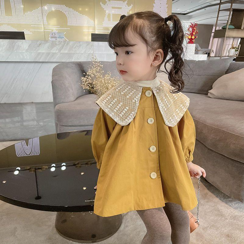 KFCAT Dress Gaun Blouse Rok Lengan Panjang Anak Perempuan Katun Full Kancing Renda-Neck Korean Style