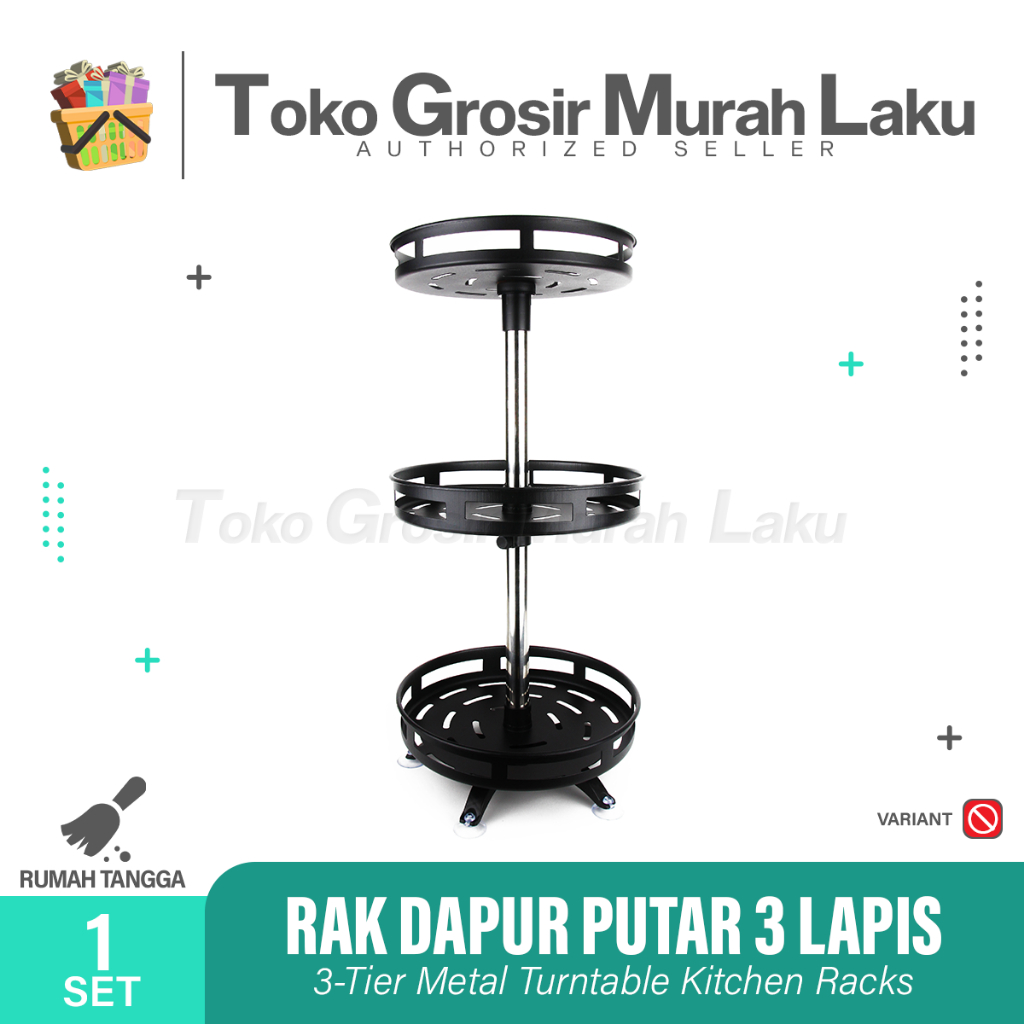 RAK BUMBU DAPUR STAINLES PUTAR 360 DERAJAT TEMPAT BAHAN DAPUR- 3 SUSUN