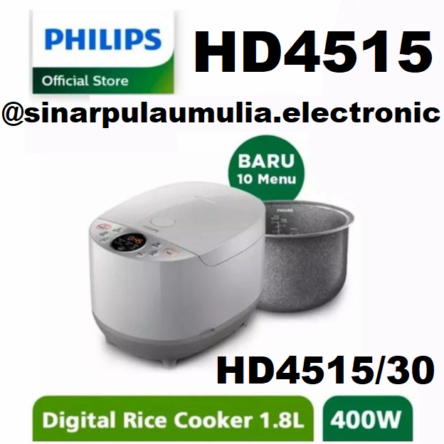 Philips Rice Cooker Digital 1.8 L Fuzzy Logic - HD4515/30 / HD 4515 30 / HD4515 / HD 4515/30