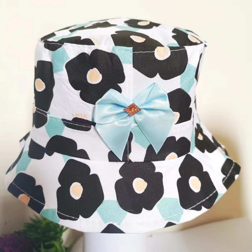 (Hello Girl)MZ42 Bucket Hat Topi Balita Umur 2-6 Tahun Motif Bunga Pita Gaya Korea Import