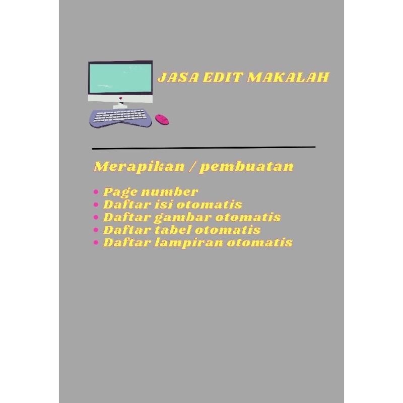 

Jasa edit makalah | Page Number, Daftar Isi, Daftar Gambar, Daftar Tabel, Daftar Lampiran,