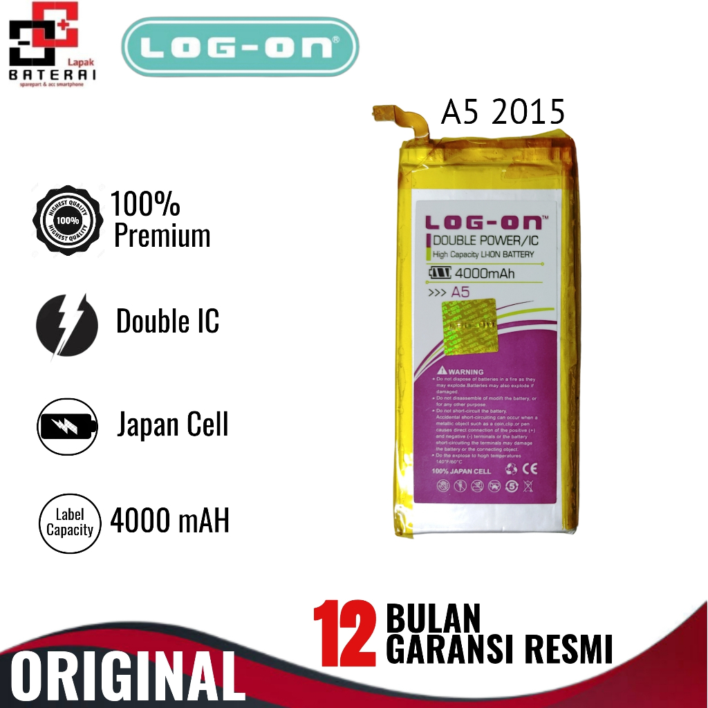 LOG - ON Baterai Samsung A5 2015 / A500 Double IC Protection Battery Batre