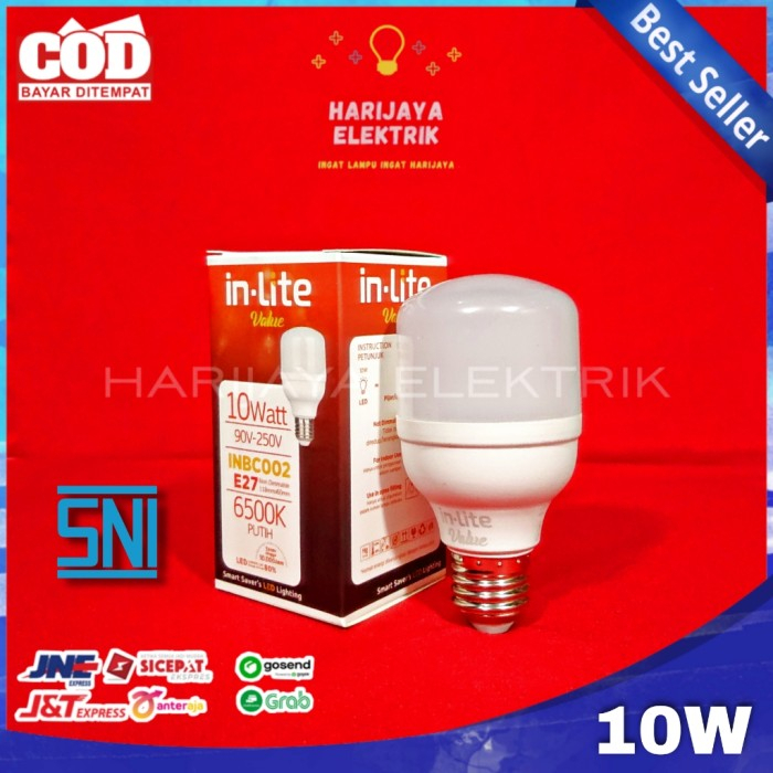 INLITE BOHLAM LAMPU LED 10 WATT TABUNG IN-LITE VALUE INBC002 SNI PUTIH