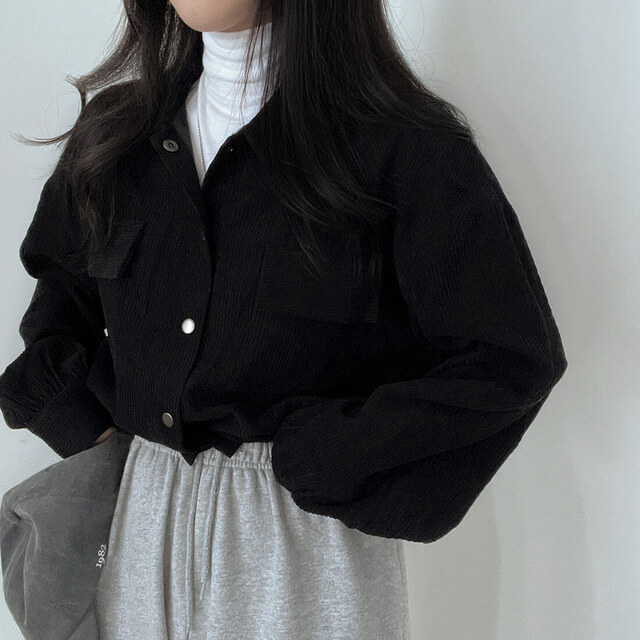 Korean Style Jaket Wanita Terbaru Lengan Panjang Corduroy Outer Crop Jacket