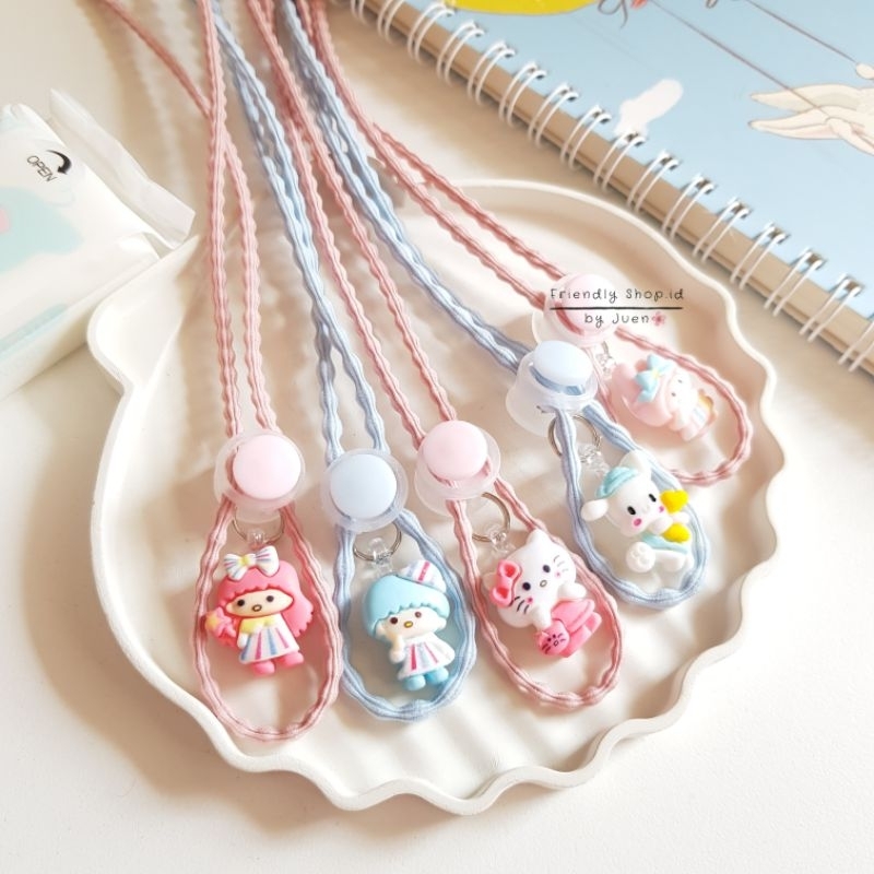 STRAP MASKER ANAK PEREMPUAN - DEWASA  KIKI - LALA - POCHACCO BLUE - KITTY PINKY - MELODY PINKY / KALUNG MASKER / TALI MASKER / LANYARD MASK STOPER 2IN1