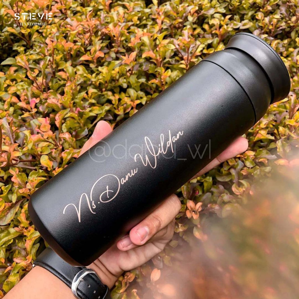 Botol minum stainless termos vacuum tumbler travel TM0255 Black Custom Tahan Air Panas dan Dingin