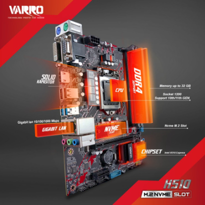 MOTHERBOARD H510 LGA 1200 VARRO SUPPORT GEN 10 / GEN 11 SUPPORT NVME