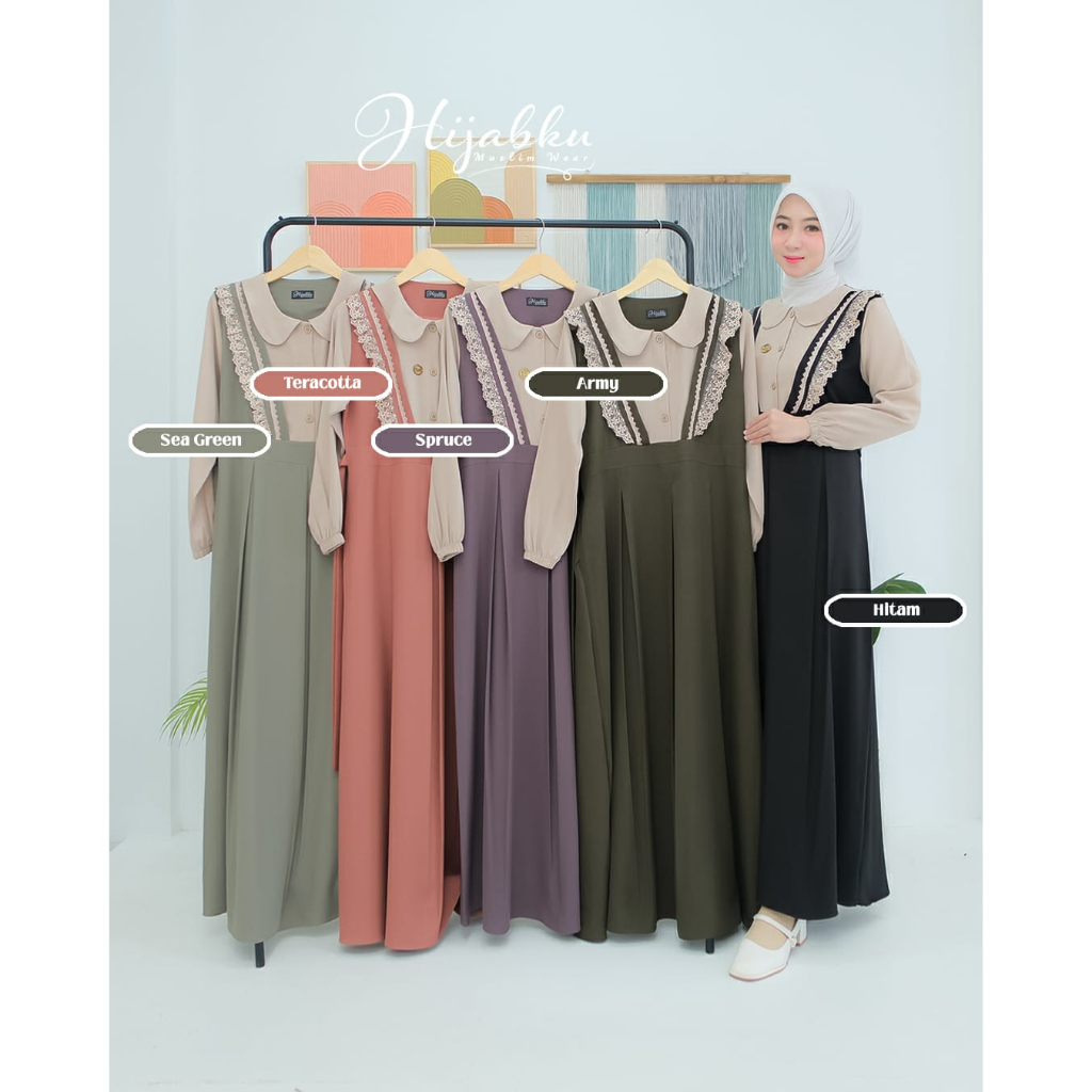 Gamis dress LIRRA RENDA by HIJABKU terbaru termewah kancing aktif cocok untuk pesta & kondangan