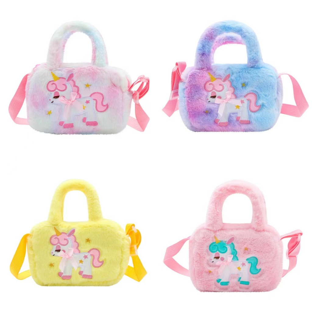 Baru tas persegi kecil lucu tas tangan anak-anak kartun unicorn tas bahu persegi mewah TK gadis Messenger