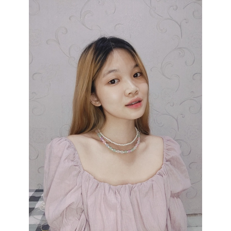 Darla Water Beads Pearl Multilayer Korean Necklace Kalung Double Layer Susun Tumpuk Korea Mutiara