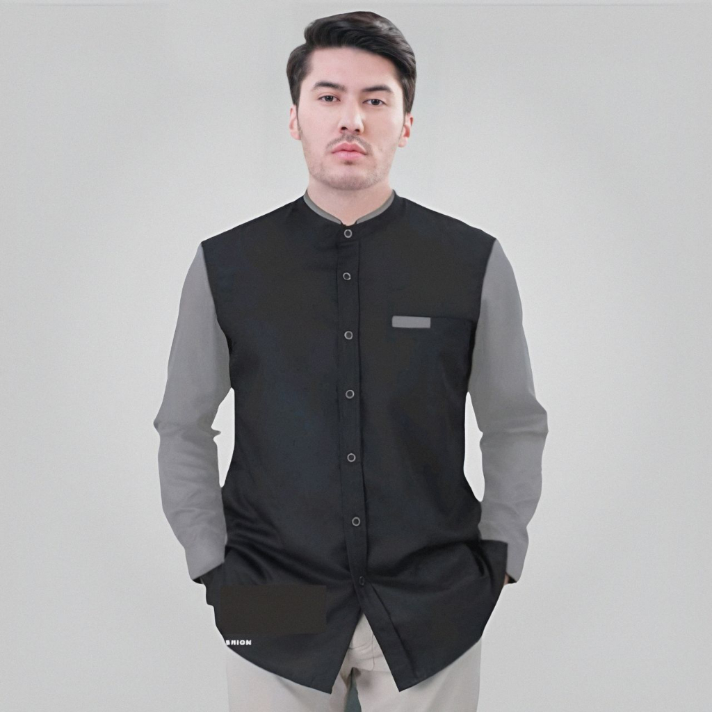 Kemeja Koko Pria Polos Hitam lengan Panjang