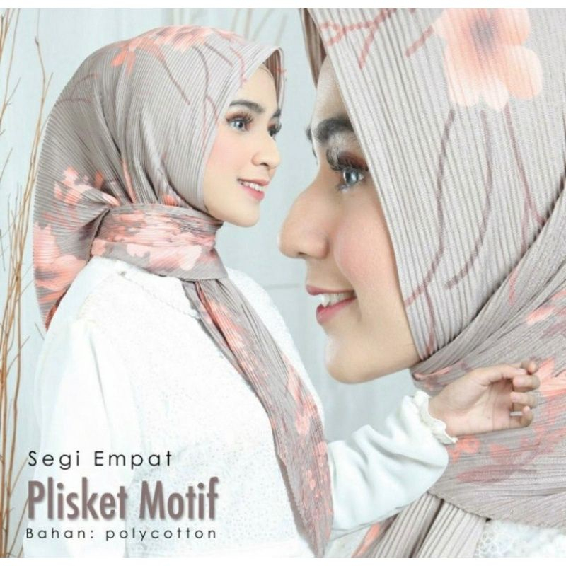 Segi Empat Plisket Motif Jambul | Jilbab Voal Motif