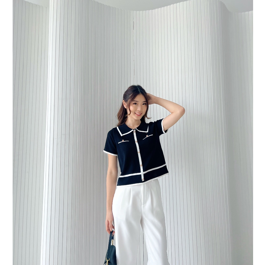 [ Marveile ] Aera Knit Top / Korean Polo Tops Wanita