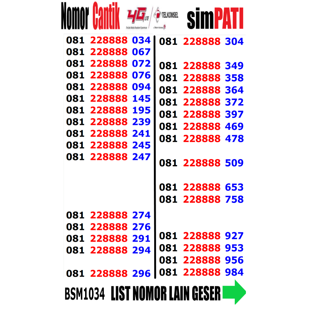 NOMOR CANTIK TELKOMSEL simPATI Cantik Murah Bisa Cod Banyak Pilihan Angka cantik dan hoki  8,88,888,89,99,00,1230Kartu Perdana Nomor Cantik Simpati Murah Rapih 4G LTE - Nomor Cantik Telkomsel - Nomer Cantik Bebas Pilih Bisa COD