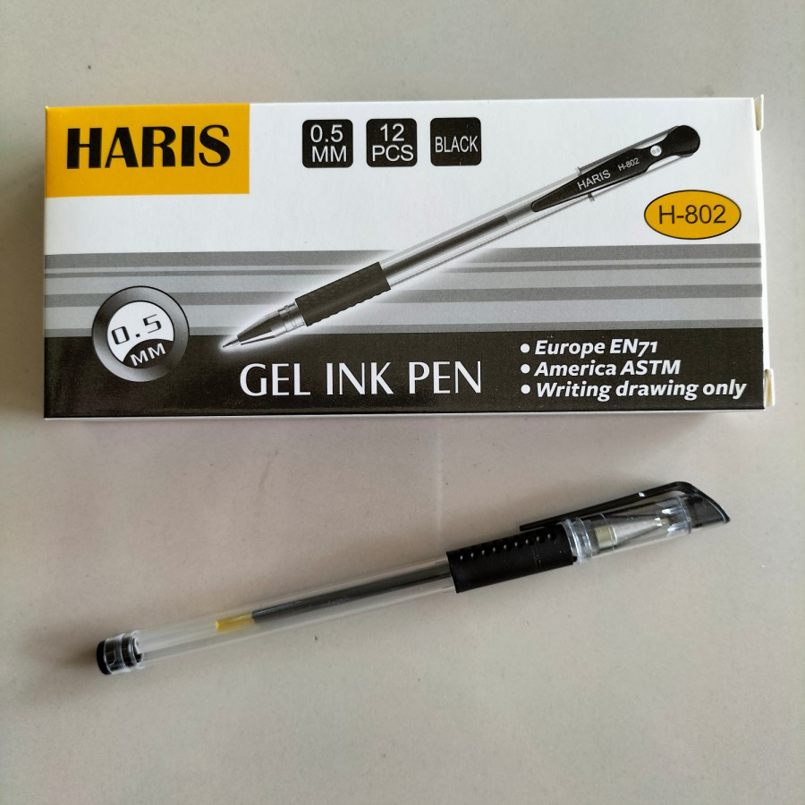 Pulpen Gel Merk HARIS 0,38 mm / Ballpoint Haris Hitam H-802