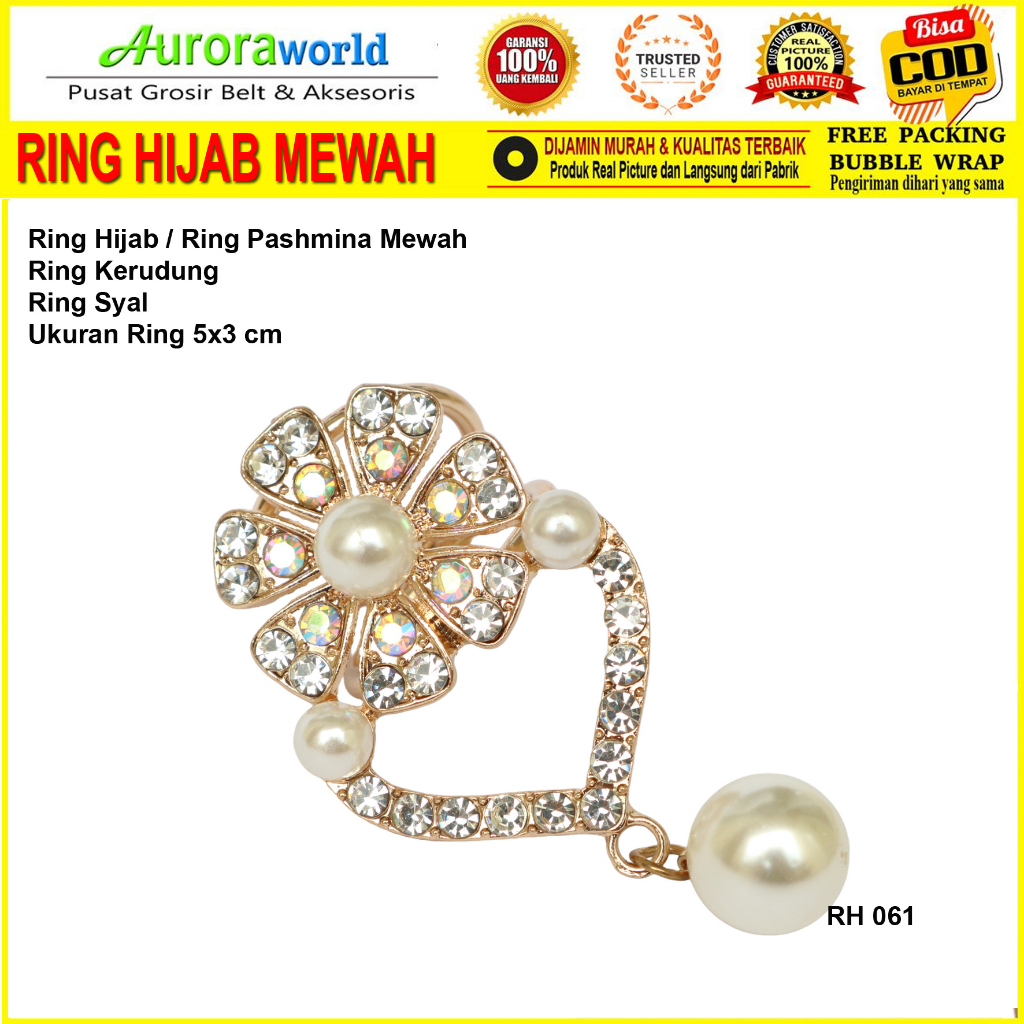 Auroraworld Ring kerudung hijab bros ring syal permata Ring Pashmina Berlian mutiara Mewah bros cincin kerudung scarf fashion terbaru anti hitam