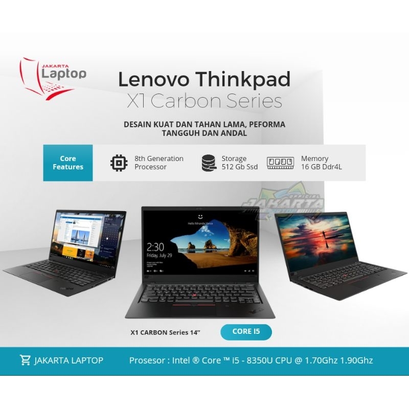 Laptop Lenovo Thinkpad X1 Carbon | Core i5 | Gen 8 | Ram 16gb | Ssd nvme 256gb | Layar Sentuh | Mulus Murah Bergaransi