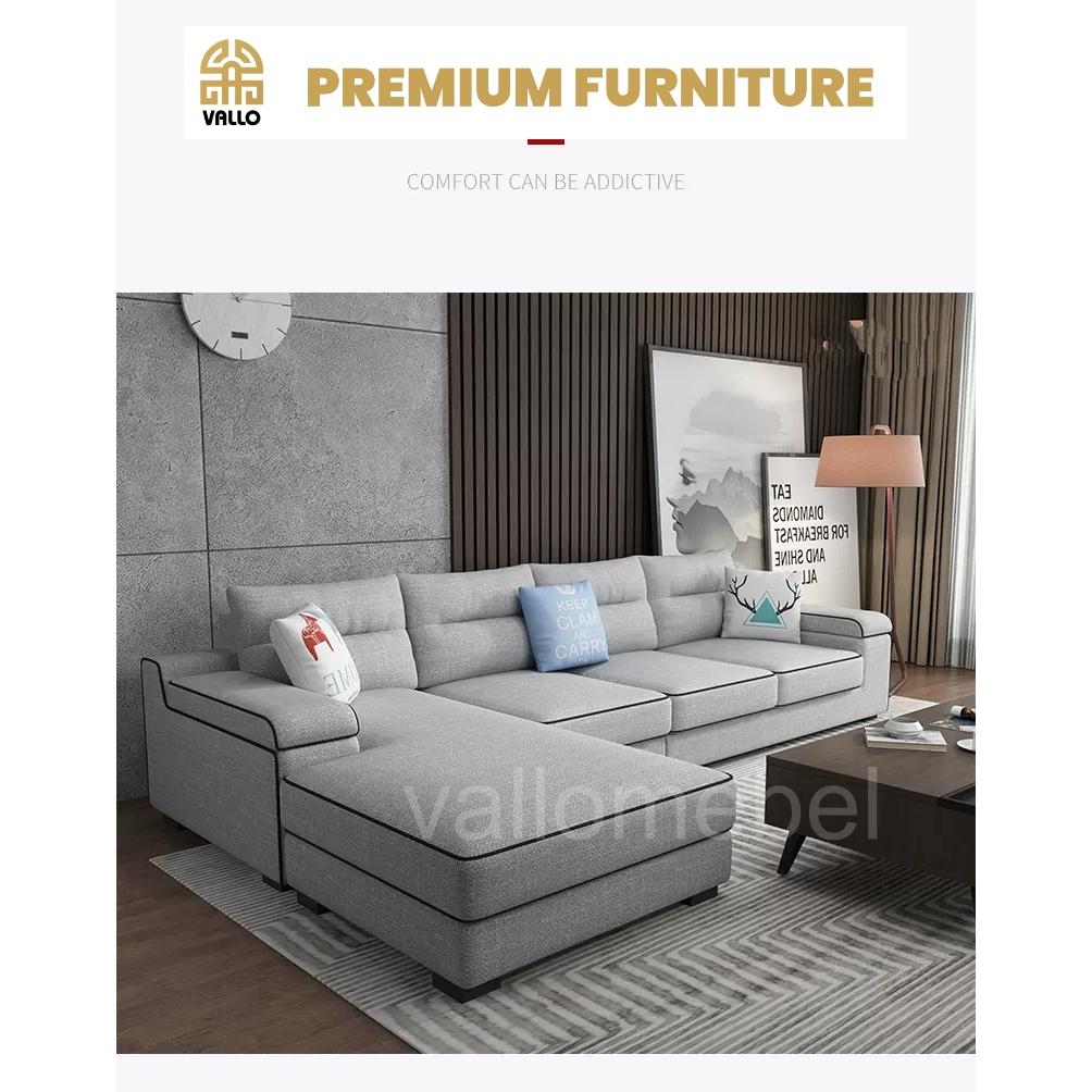 Sofa Minimalis Ruang Tamu Kecil Sofa Leter L Fullset Meja dan Kaca Bergaransi