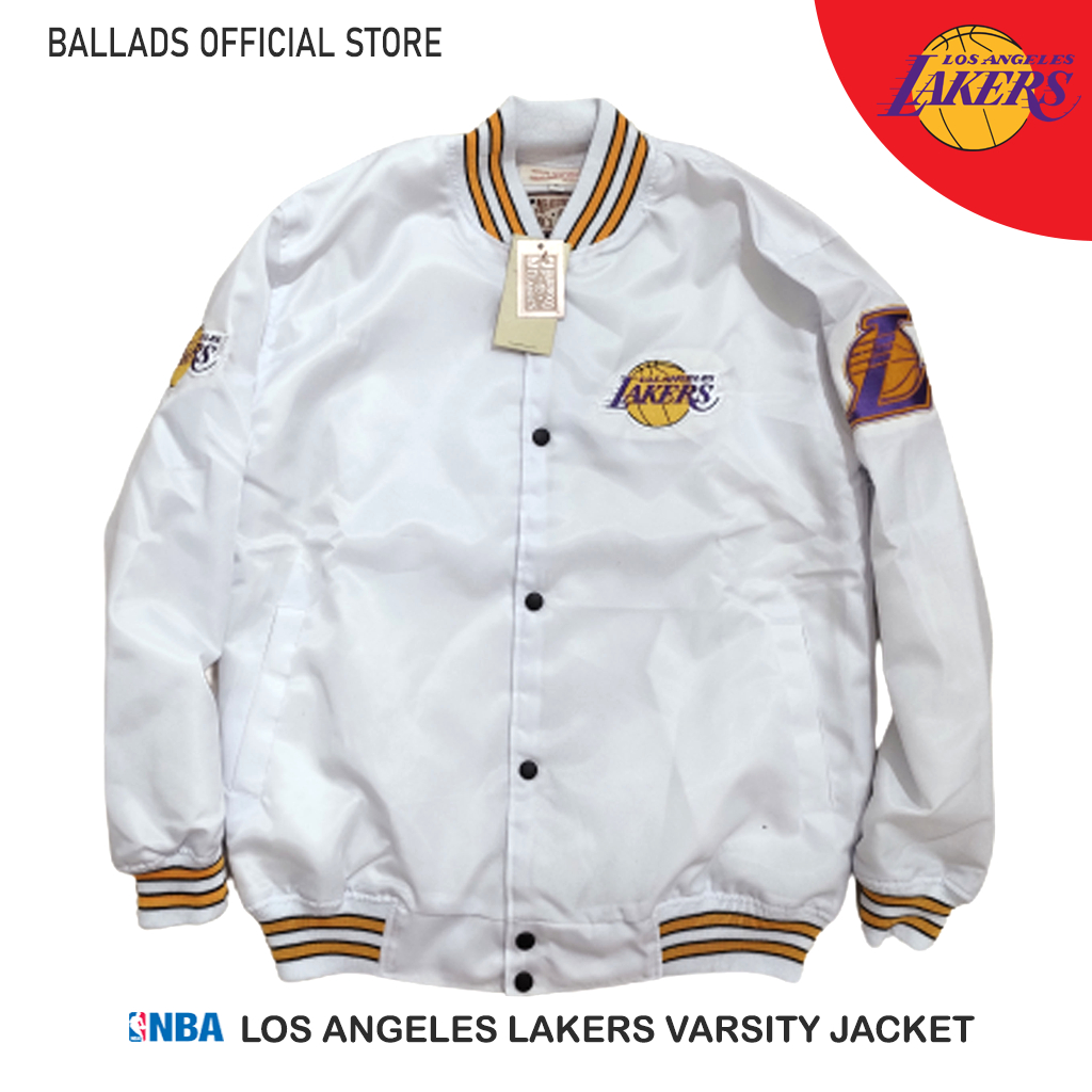 Ballads Clothing Jaket Varsity NBA Basketball Lakers Full White  Keren Terbaru