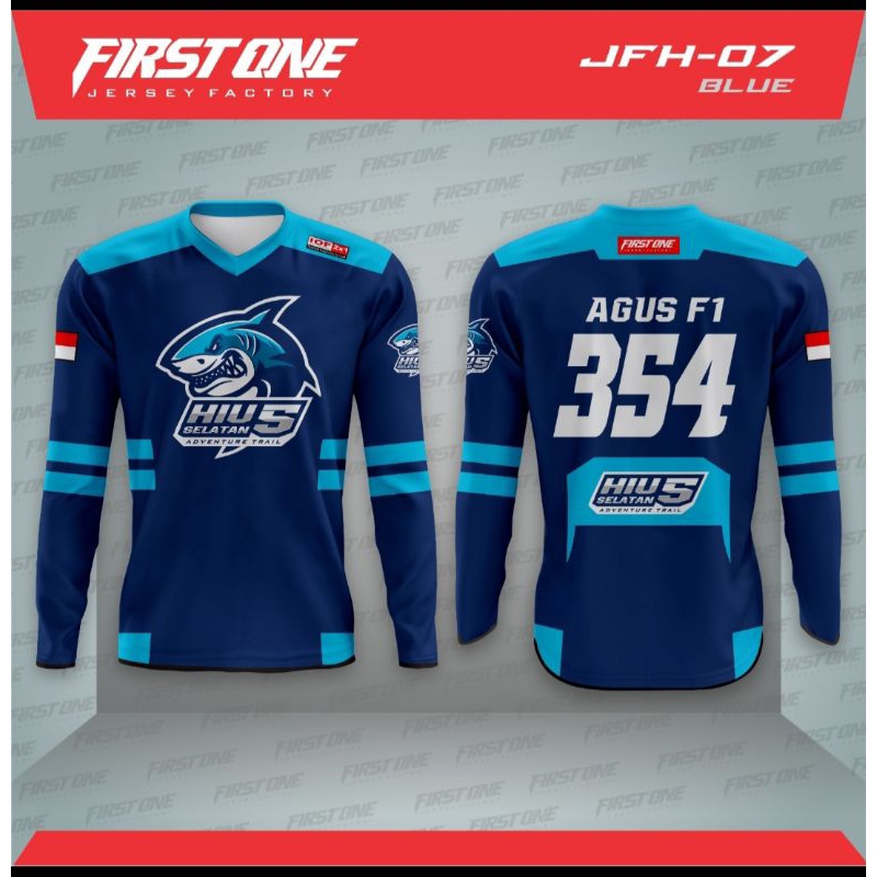 JFH-07 Blue Merchandise Baju T-shirt Kaos Jersey Pria Lengan Panjang Premium Terbaru 2023 Hiu Selata