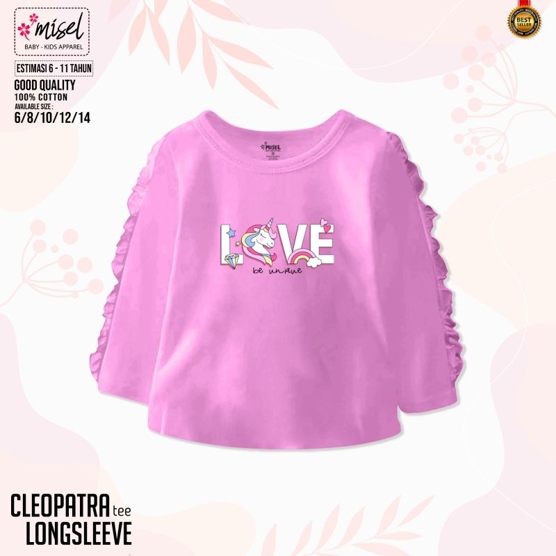 Baju Kaos Anak Perempuan Cewek Lengan Panjang Misel Cleopatra Junior Usia 5 6 7 8 9 10 11 12 Tahun.