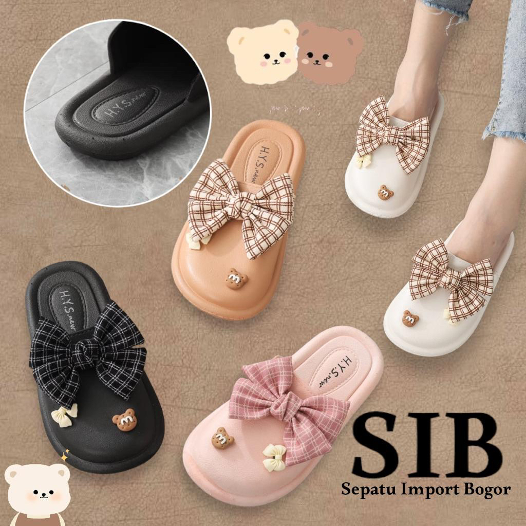 Sandal Wanita Selop Rumah SORA Pita Jelly Import / ￼Angola Sandal Slip-On CuteBear H08 Sendal Rumah/Kamar Mandi Slipper Strap Comfy Cowok Cewek