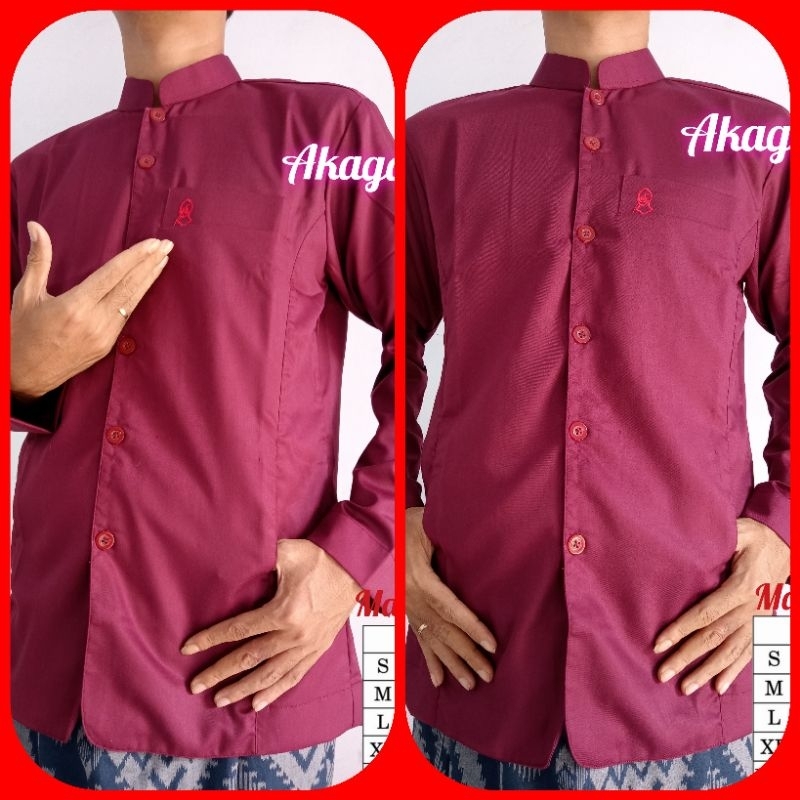Baju Koko Pria Dewasa Superior Motif Polos Warna Merah Maroon Bahan Toyobo Adem Size S M L Xl Xxl