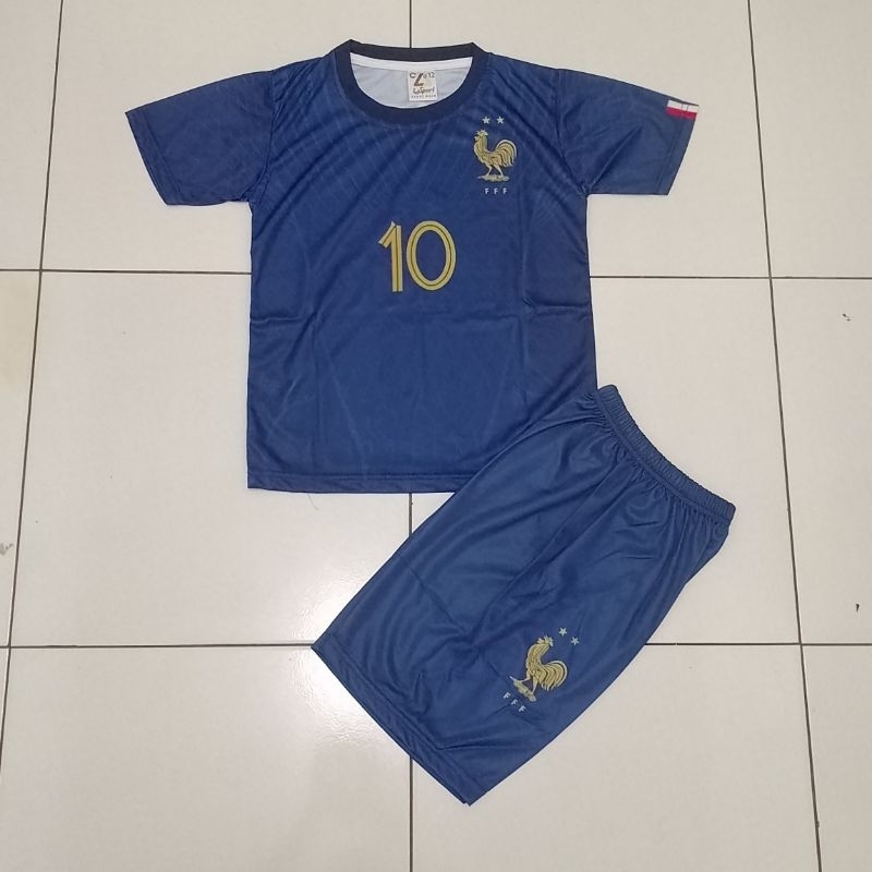 Setelan Baju Bola Anak/ Jersey Prancis Home Mbappe /Setelan Anak Bola/Setelan Timnas Perancis