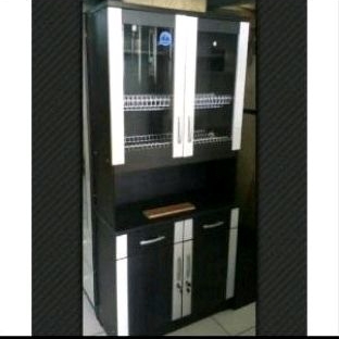 Lemari Dapur 2 Pintu Minimalis / Rak Piring Minimalis Hitam Putih