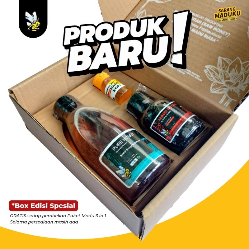 

Sarang Maduku - Madu Asli - Madu Multiflora - Raw Honey - Paket Honey 3 in 1 - Corrugated Box