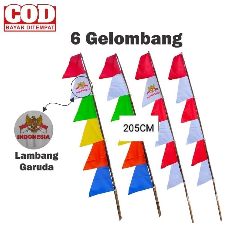 Bendera Umbul-Umbul 6 8 10 Titik Warna Warni Merah Putih Gergaji