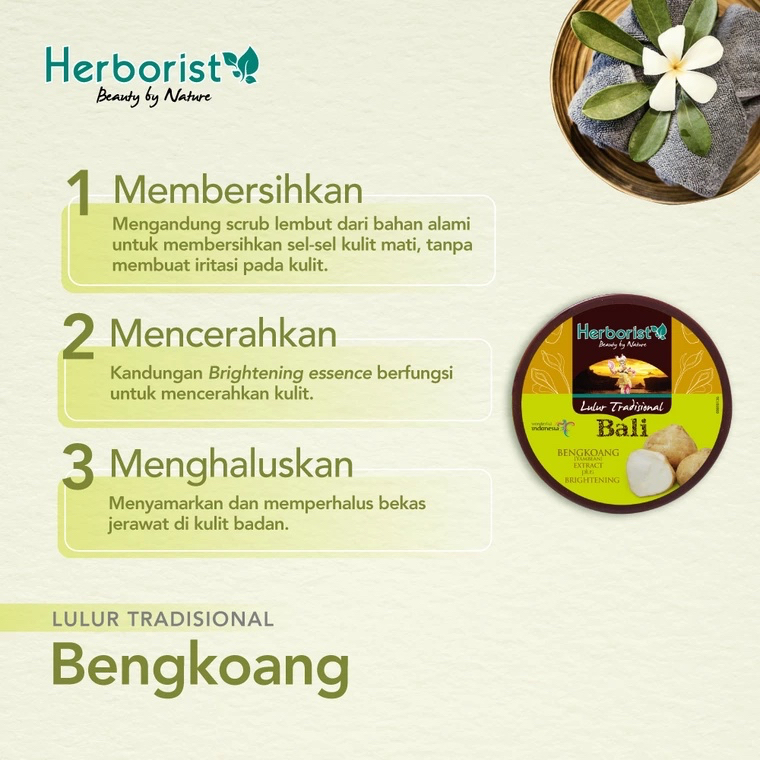 HERBORIST Lulur Tradisional Bali Milk Extract Indonesia / 100g 200g / Bengkoang Zaitun Chocolate Papaya Rose Strawberry Green Tea Avocado Kiwi Beras Aloe Vera Coconut Frangipani Plus Brightening / Skincare Body Scrub Gel Lotion Peeling Exfoliating Tubuh