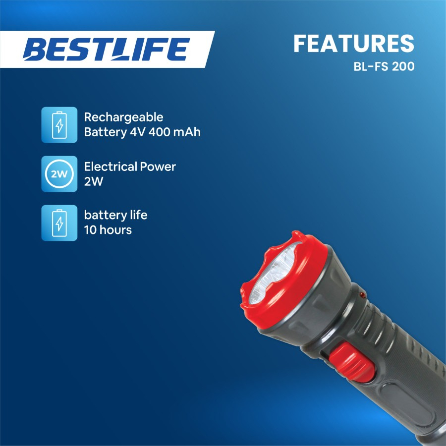 Senter BESTLIFE BL FS200 2Watt Cahaya Putih Terang - Rechargeable