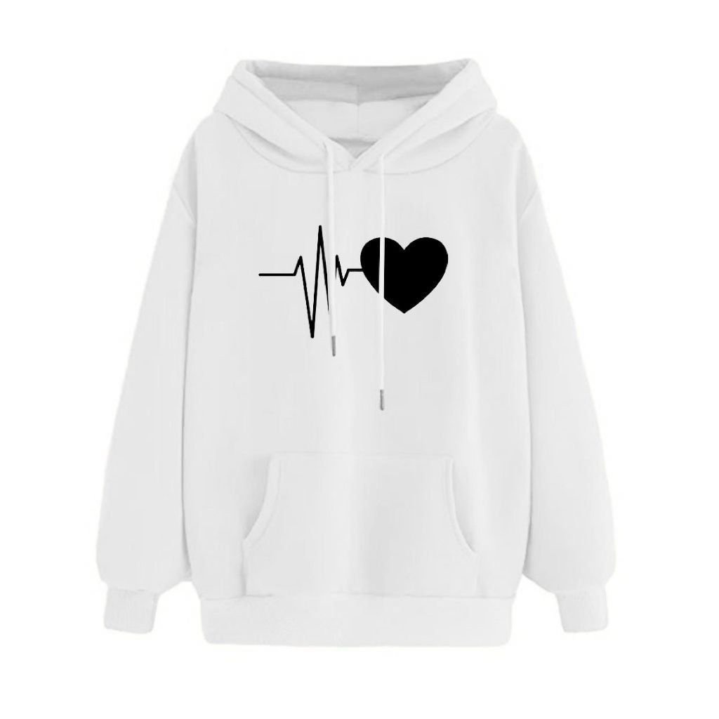 FenishaStore Sweater Hoodie Wanita Kekinian HEART PULSE Bisa Bayar Ditempat COD