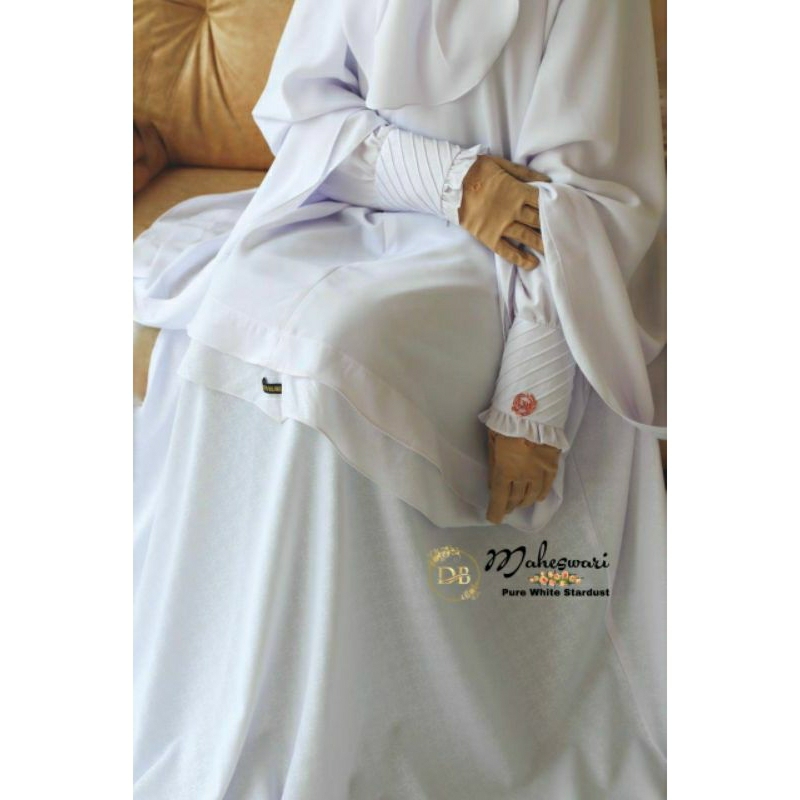 MAHESWARI SPESIAL GAMIS SET PURE WHITE PUTIH BERSIH EMBOSSED MEWAH LUX EKSKLUSIF BAHAN FORTALEZA SUP