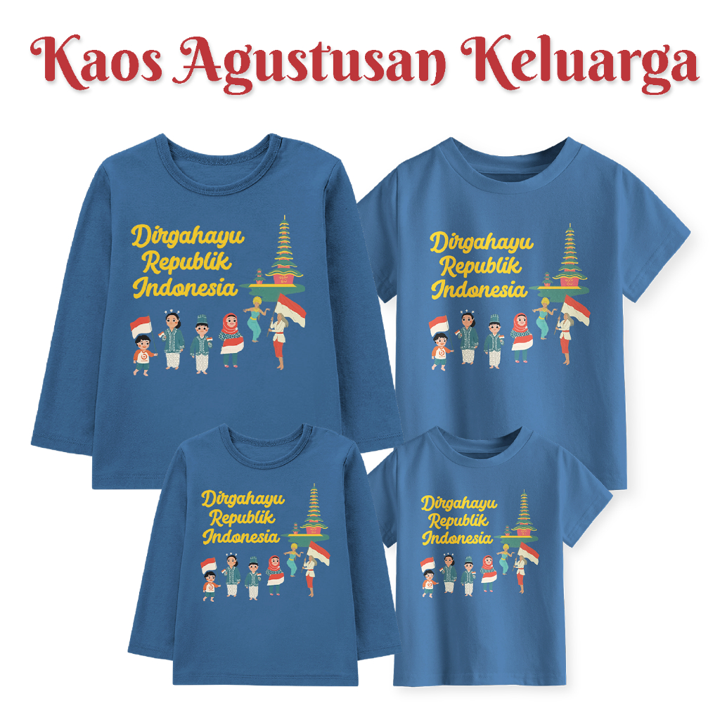 Kaos Couple Family Agustusan Anak Dan Dewasa  Motif Dirgahayu RI Warna DeepBlue