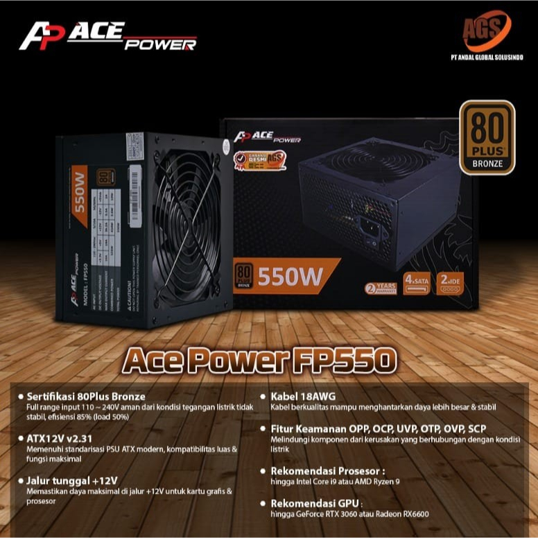 Power Supply Ace Power FP 550Watt 80+ Bronze V2 - PSU 550W 80+