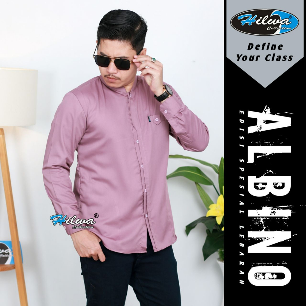 HILWA COLLECTION Kemeja Polos Warna Lilac Ungu Muda Pria Lengan Panjang Kerah Sanghai M L XL XXL Jum