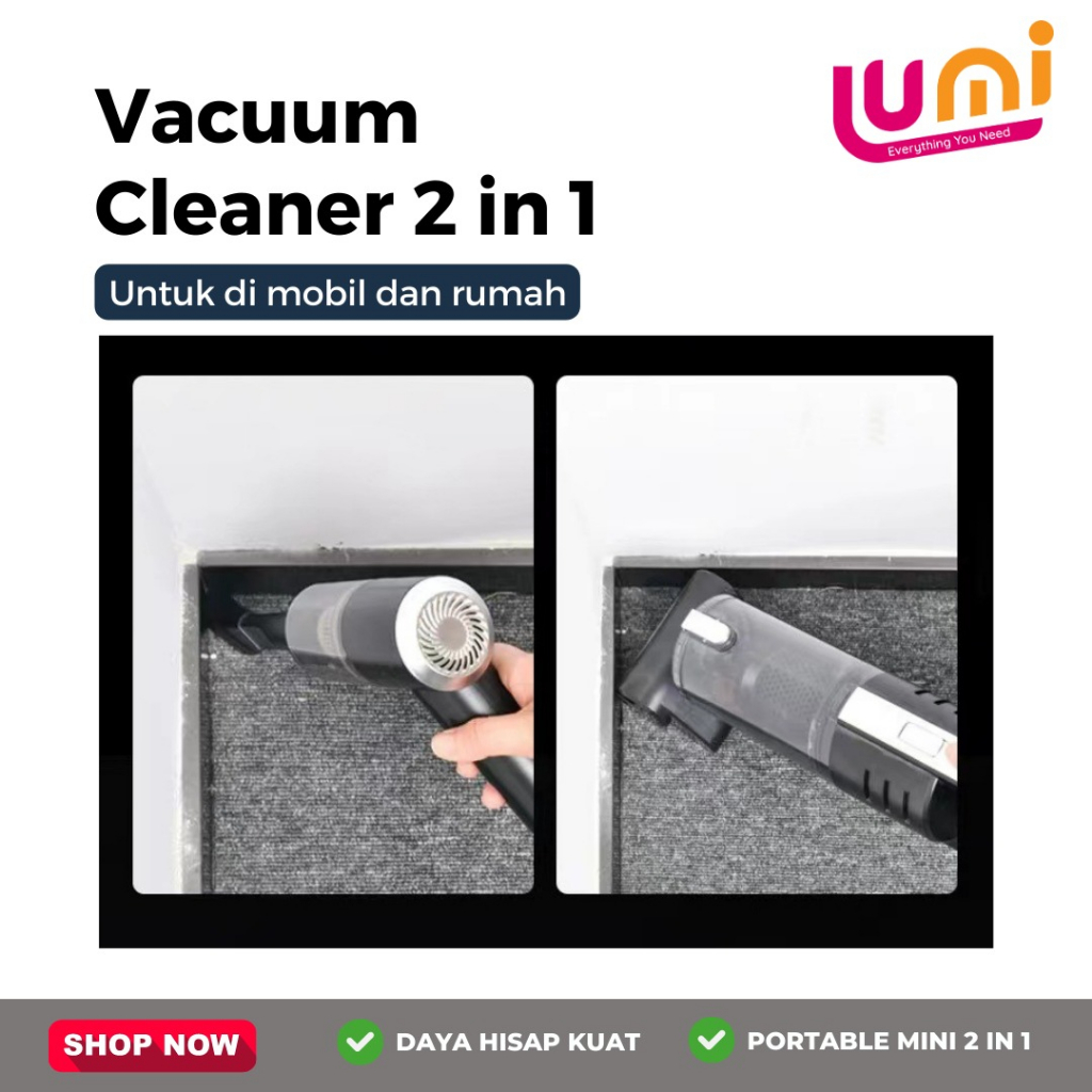 Vacum Cleaner Portable Mini 2In1 Penghisap Penyedot Pembersih Kotoran Debu Lantai Mobil Kasur Vakum USB Wireless Cordless Rechargeable Multifungsi Dalam 1 Tip