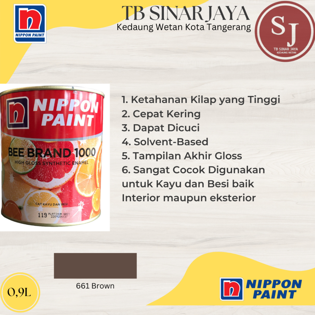 Cat Kayu Dan Besi BEE BRAND 1000 Nippon Paint 0.9L - 661 Brown