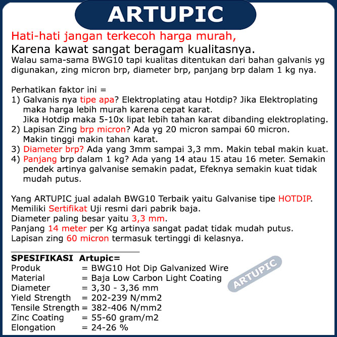 Kawat Galvanise BWG 10 HOTDIP 3,3 mm (PER METER) Kawat Seng BWG10 Galvanis 3,3mm Kawat ikat kandang tebal kuat licin putih beton ikat seng #10