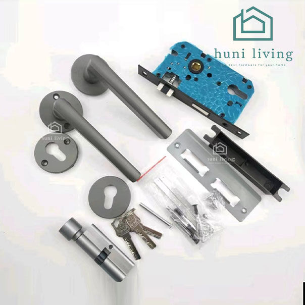 Kunci Pintu Full Handle Set Gagang Pintu Lurus Abu Doff Premium