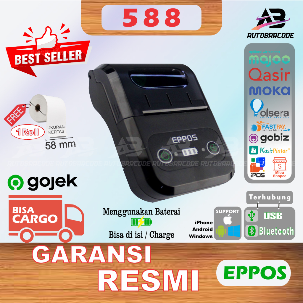 Printer Bluetooth Thermal MINI EPPOS EPX588 / EPX 588 / RPP02 PRINTER PORTABLE MINI KASIR MOBILE PRINTER BATERAI