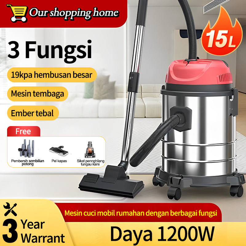 3in1 Vacuum Cleaner 15 Liter Penyedot debu Kering Basah Vacum Dry Penyedot Debu cleaner Vacuum Cleaner Filter