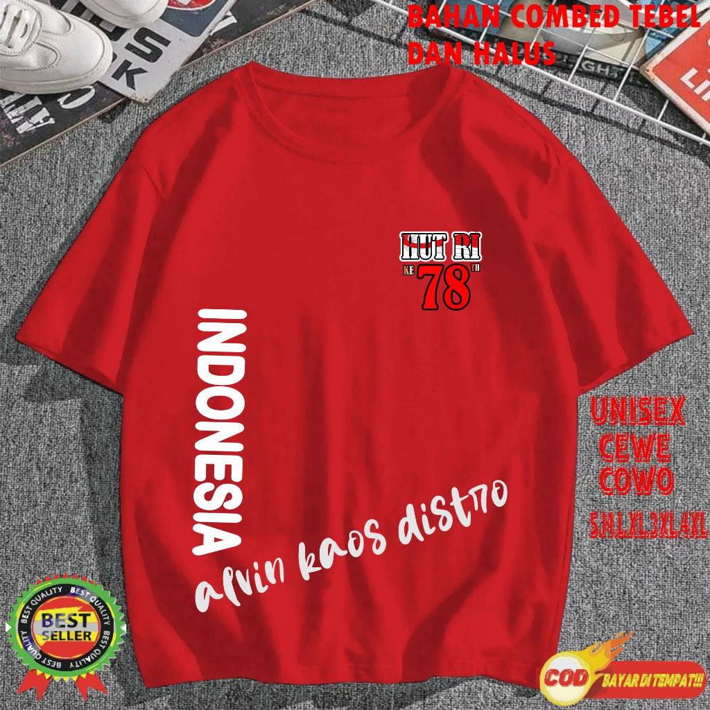 Kaos Logo HUT RI 78 INDONESIA SAMPING INDONESIA 17 AGUSTUS 1945 2022 KEMERDEKAAN INDONESIA Kaos Murah Kaos katun Kaos Bergambar Kaos Pria Dan Wanita Kaos Promo Best Seller